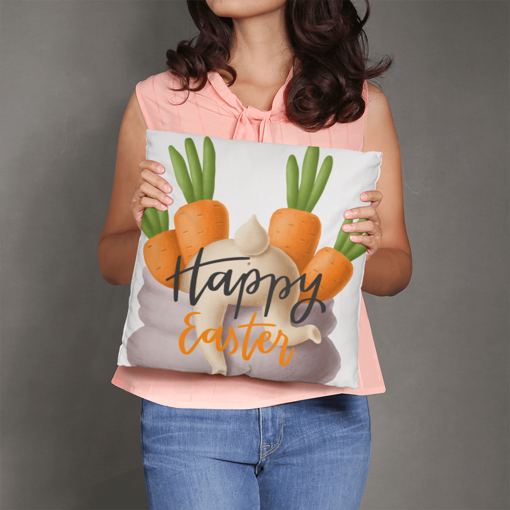 Two Sided Easter Decorative Throw Pillow w/Carrots