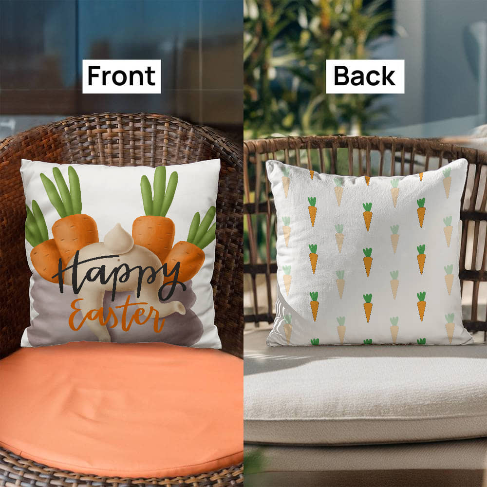 Two Sided Easter Decorative Throw Pillow w/Carrots