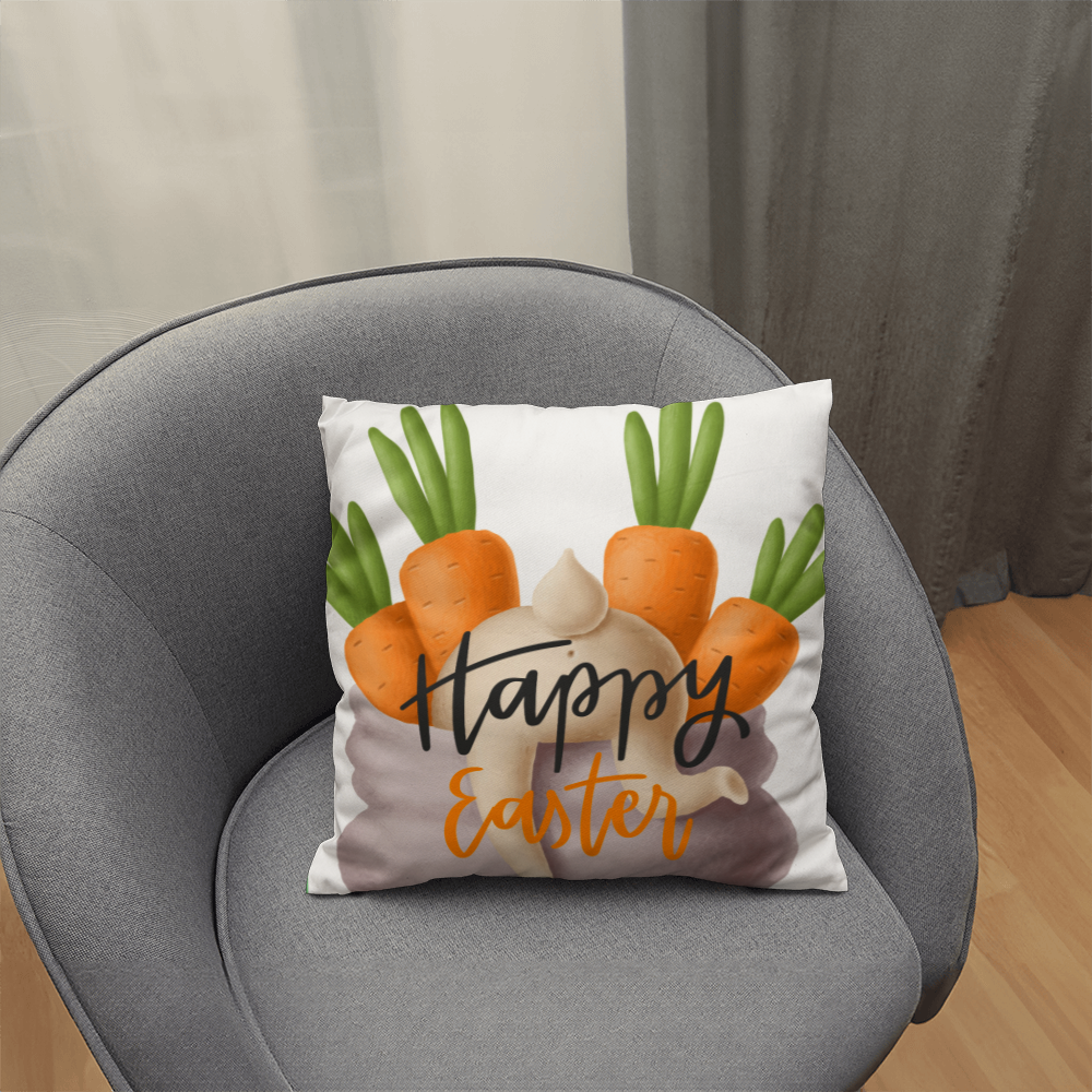 Two Sided Easter Decorative Throw Pillow w/Carrots