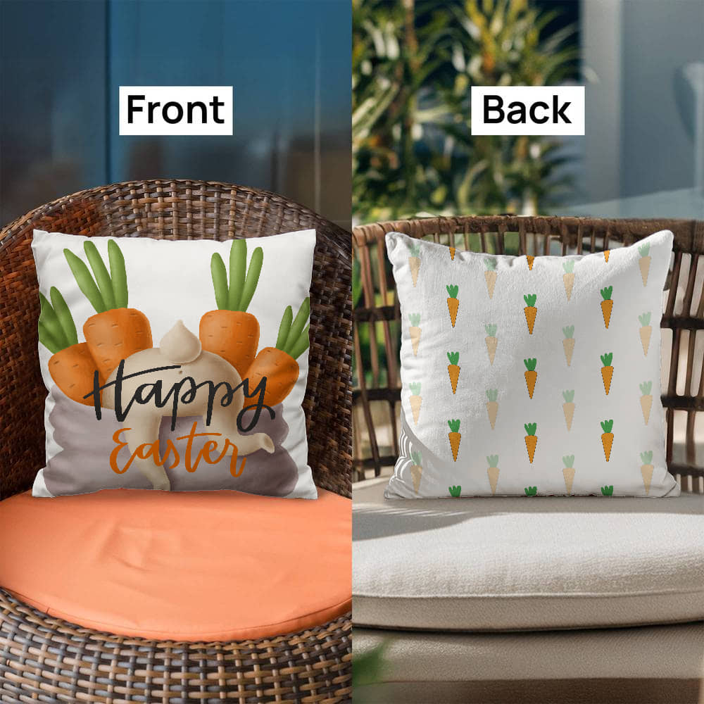 Two Sided Easter Decorative Throw Pillow w/Carrots
