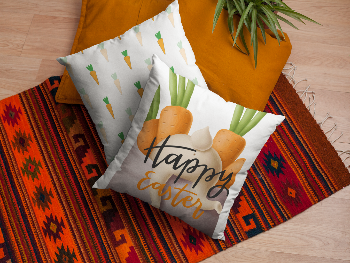 Two Sided Easter Decorative Throw Pillow w/Carrots